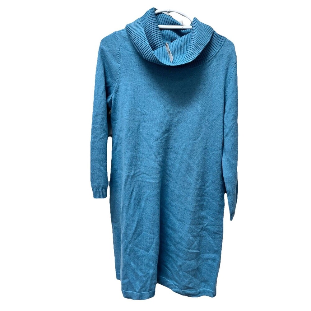 Talbots Cowl Neck Sweater Dress Women Xp Plus Petite Aqua Blue Cotton Classic